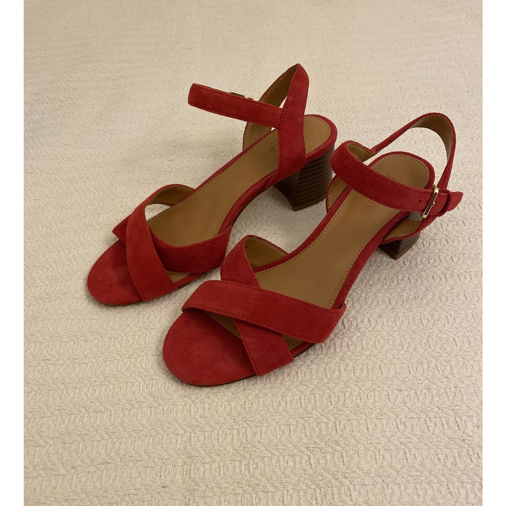 Genuine Leather J. Crew $99 Red Suede low block-heel sandals size 6.5 AK127